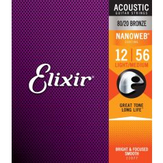 Elixir 11077 80/20 Bronz NanoWeb 12-56 akusztikus gitárhúr