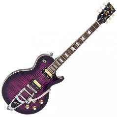   Vintage V100PLB les paul elektromos gitár, égetett lila színben ( Flamed Purpleburst), Bigsby vibrato  